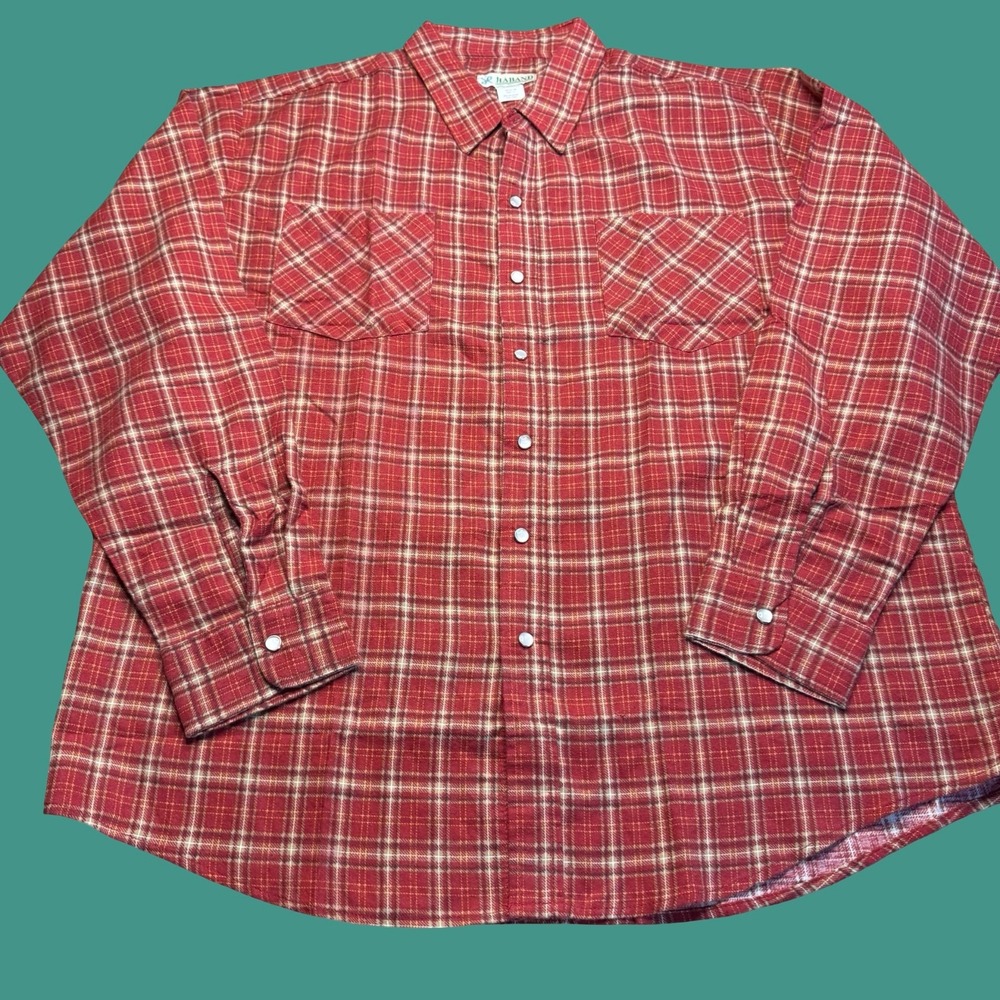Haband Pearl Snap Shirt XL Mens Red Plaid Western Cowboy Flannel Workwear